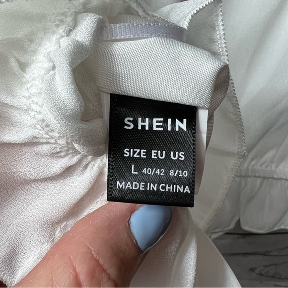 Nwt Shein Vcay Lace Panel Off Shoulder Peplum Crop Blouse - Picture 7 of 7